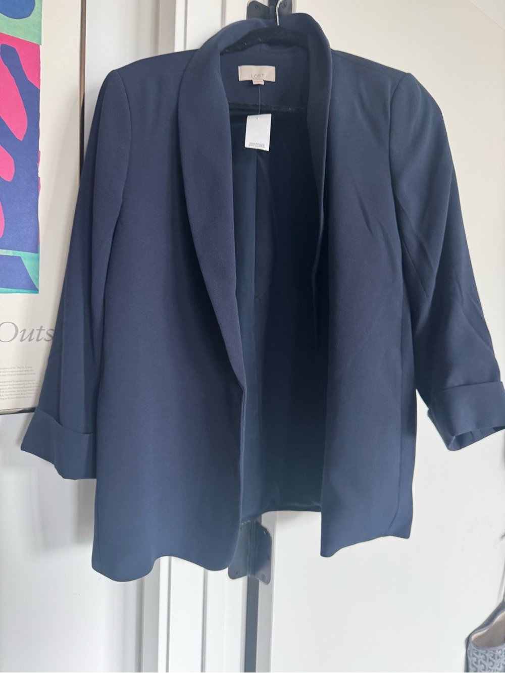 LOFT Navy Open-Front Draped Blazer